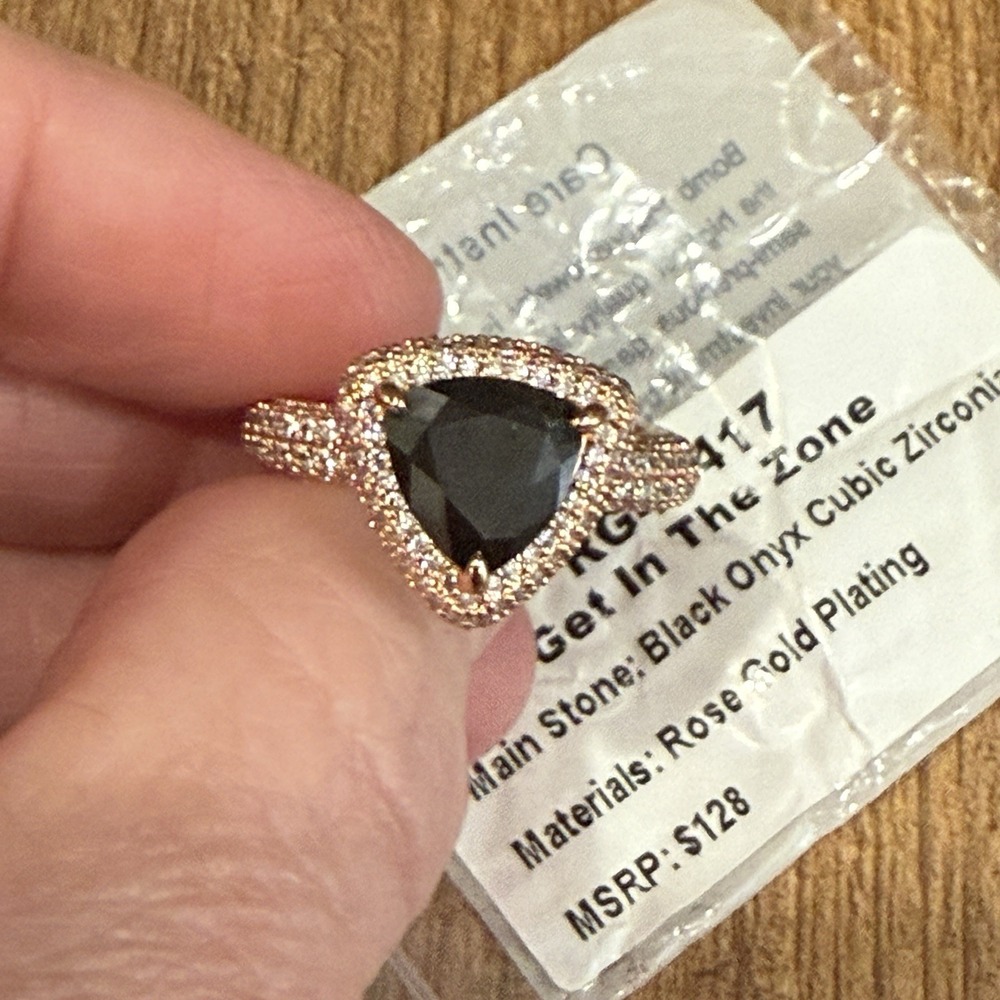 Bomb Party Ring Get In The Zone Rose Gold Plating Black Onyx RG46417 Size 8 NEW